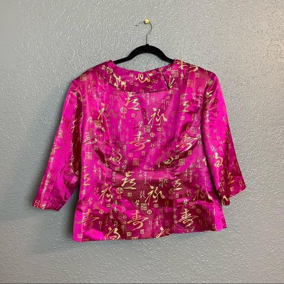Tops - CHINESE PINK AND GOLD 3/4 SLEEVE SHIRT {10}